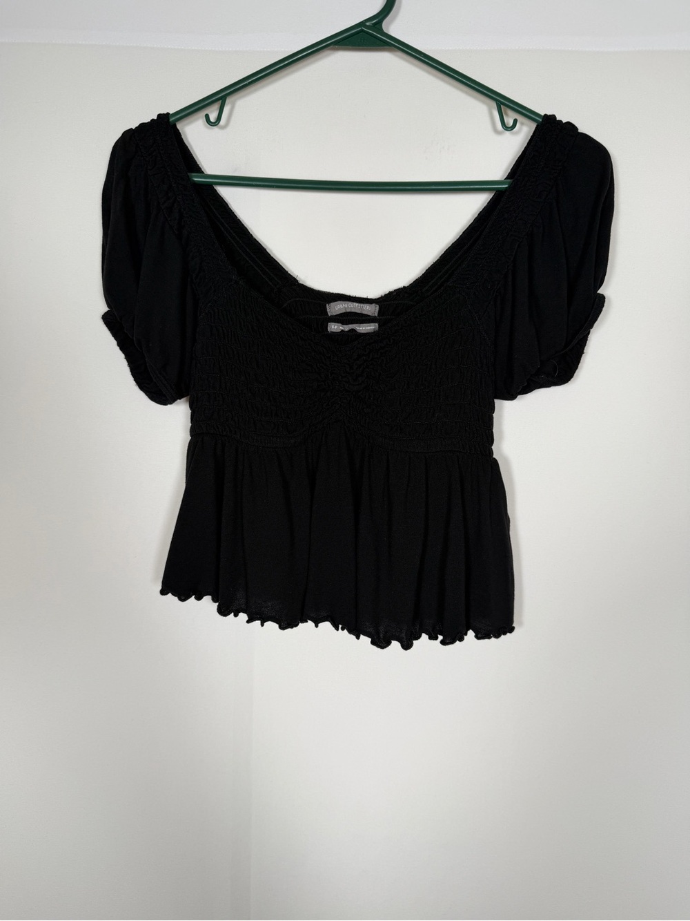 Urban Outfitters Black Smocked Peplum Short-Sleeve Top‎ - Whimsigoth